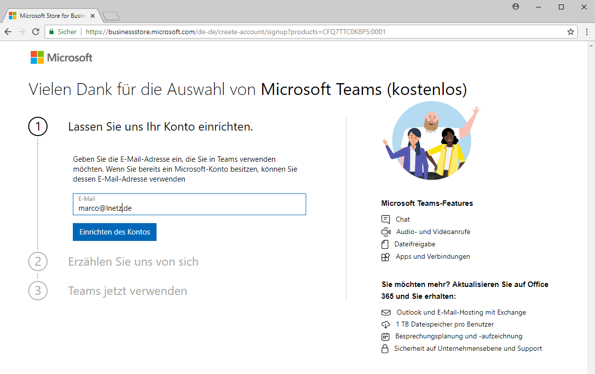 Anmeldung Microsoft Teams Screenshot