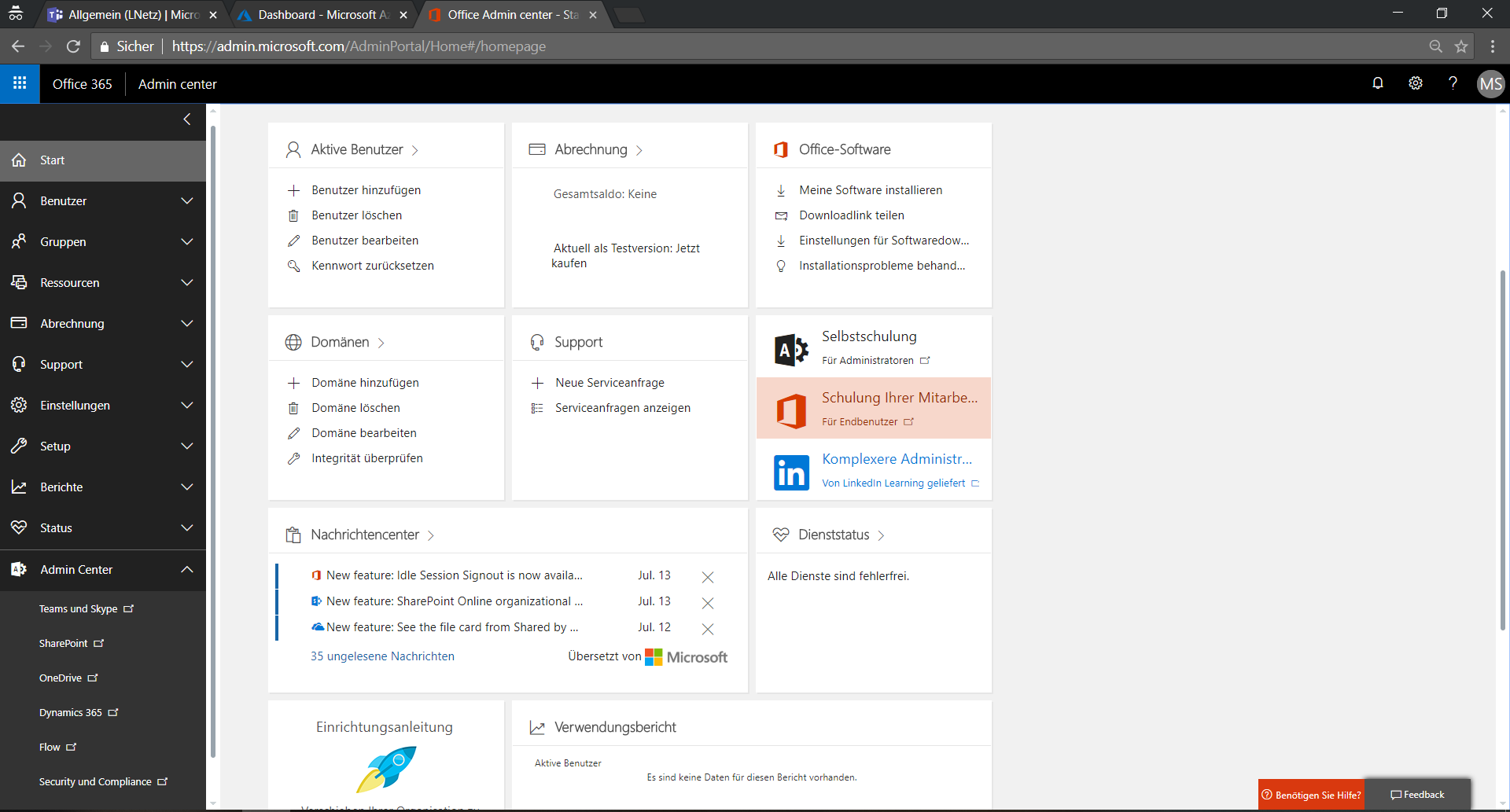 Office 365 Admin Center Screenshot 1