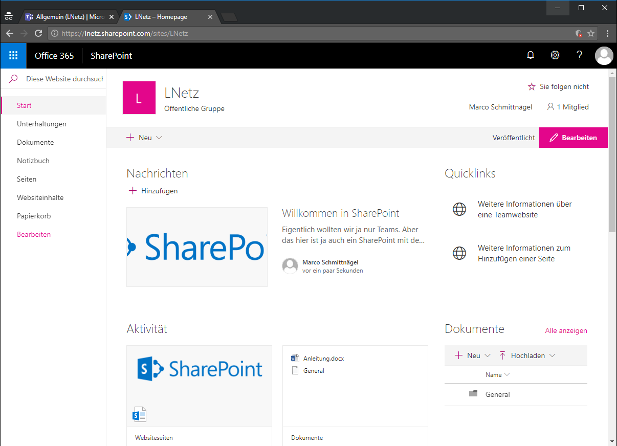 Microsoft Teams SharePoint Site Screenshot