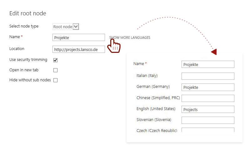 Mehrsprachige Navigationstitel hinterlegen Screenshot